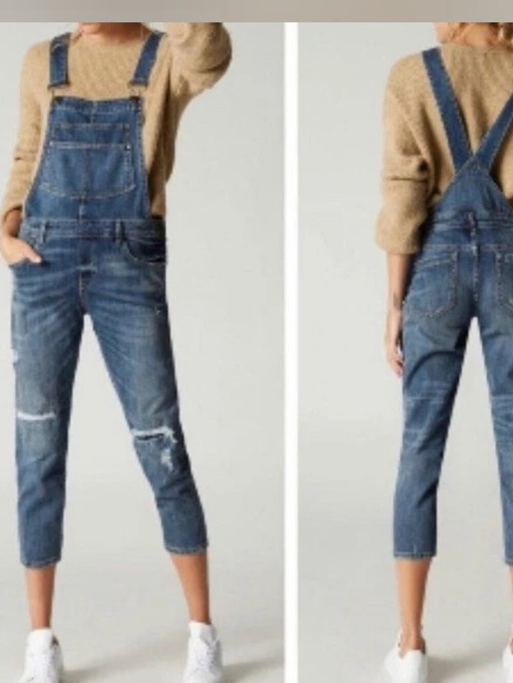 Blank NYC Distressed Blue Denim Cropped Overalls 25